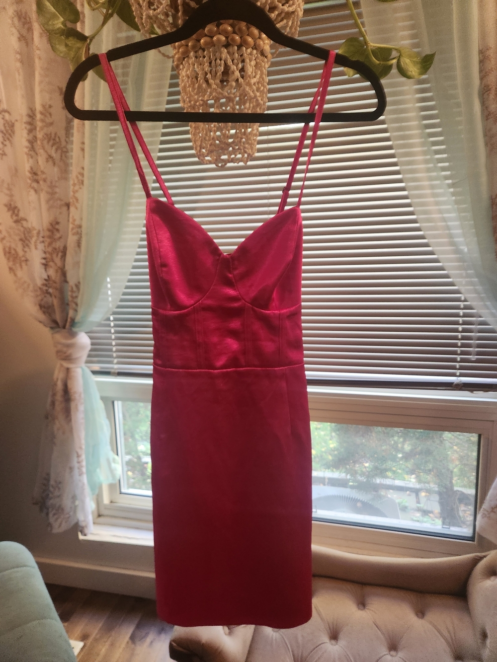 Pink Corset Satin Spaghetti-Strap Dress